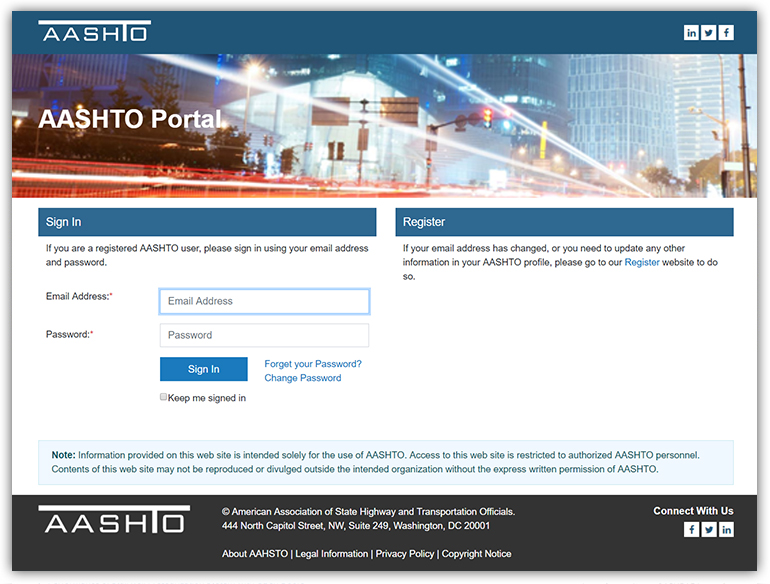 AASHTO Portal screenshot